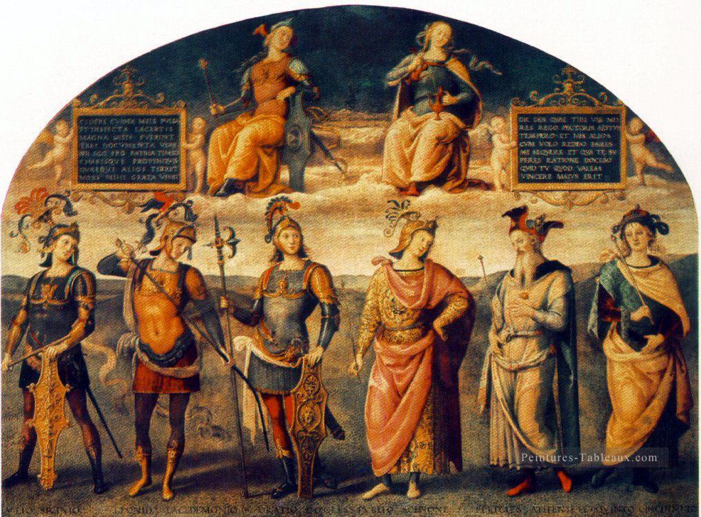 Fortitude et tempérance avec six héros antiques 1497 Renaissance Pietro Perugino Peintures à l'huile